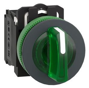 [Imagem CHAVE SELETORA LUMINOSA FACEADA Ø30MM PLÁSTICA 3 POSIÇÕES FIXAS VERDE NA+NF 110...120VAC XB5FK133G5 SCHNEIDER]