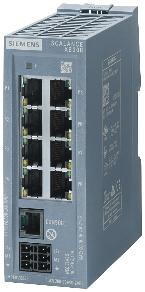 [Imagem SWITCH IE GERENCIADO DE CAMADA 2 SCALANCE XB208 8 PORTAS RJ45 6GK52080BA002AB2 SIEMENS]