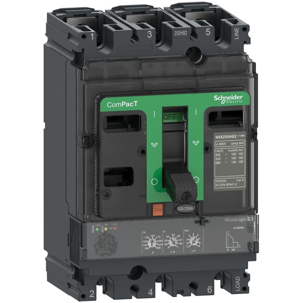 [Imagem DISJUNTOR CAIXA MOLDADA TRIPOLAR 70KA 250A NSX250H MICROLOGIC 2.2 C25H32D250 SCHNEIDER]