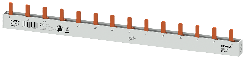 BARRAMENTO DE PINO 10MM2 DE 4 FASES 1X (3FA+N) + 1X (3FA+N) + 6X 1FA 248MM 5ST37244 SIEMENS