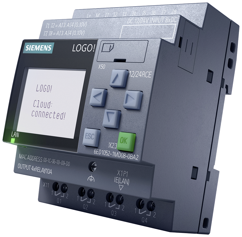 [Imagem MÓDULO LÓGICO 8DI/4AI 4DO DISPLAY LOGOTIPO 12/24RCE 6ED10521MD080BA2 SIEMENS]