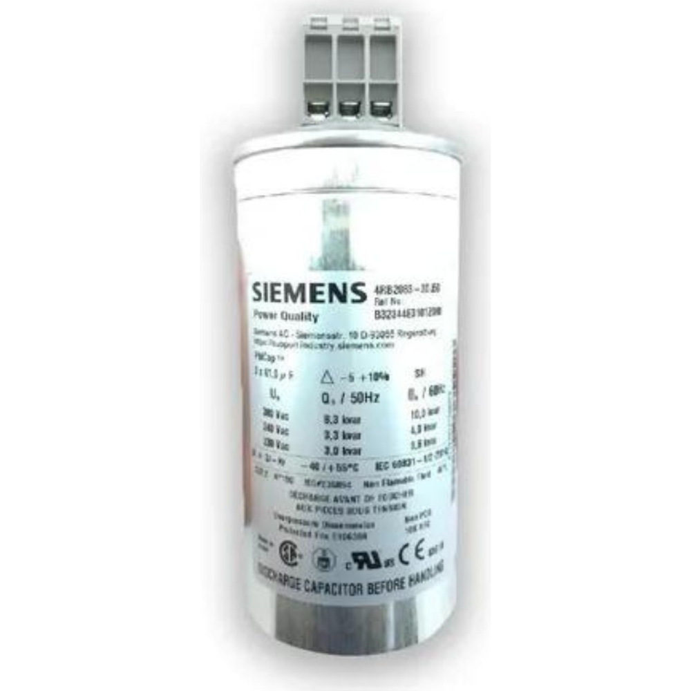 [Imagem do produto CAPACITOR TRIFÁSICO 20KVAR 380V B32344E3201Z080 A7B10001207300 SIEMENS]