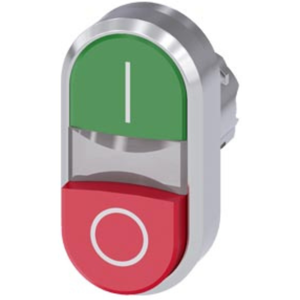 [Imagem BOTÃO DUPLO ILUMINADO 22MM REDONDO METÁLICO BRILHANTE VERDE/VERMELHO 3SU10513AB420AK0 SIEMENS]