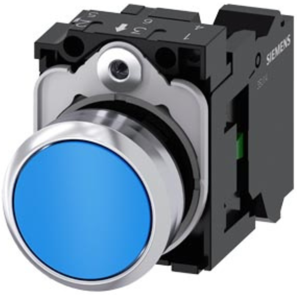 [Imagem BOTÃO DE PRESSÃO 22MM REDONDO METÁLICO BRILHANTE AZUL  3SU11500AB503BA0 SIEMENS]