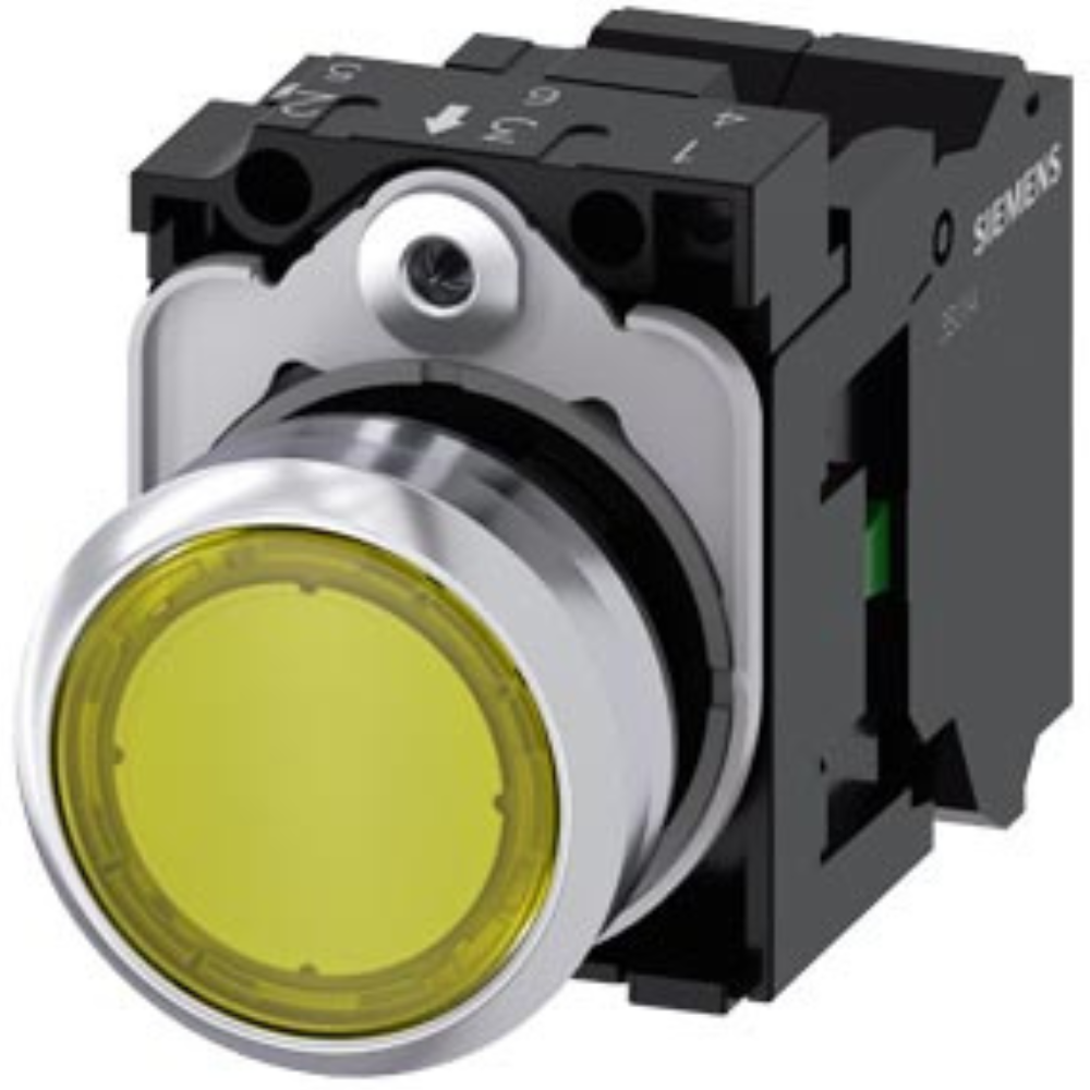 [Imagem BOTÃO DE PRESSÃO ILUMINADO 22MM REDONDO METÁLICO BRILHANTE AMARELO 3SU11520AB303BA0 SIEMENS]