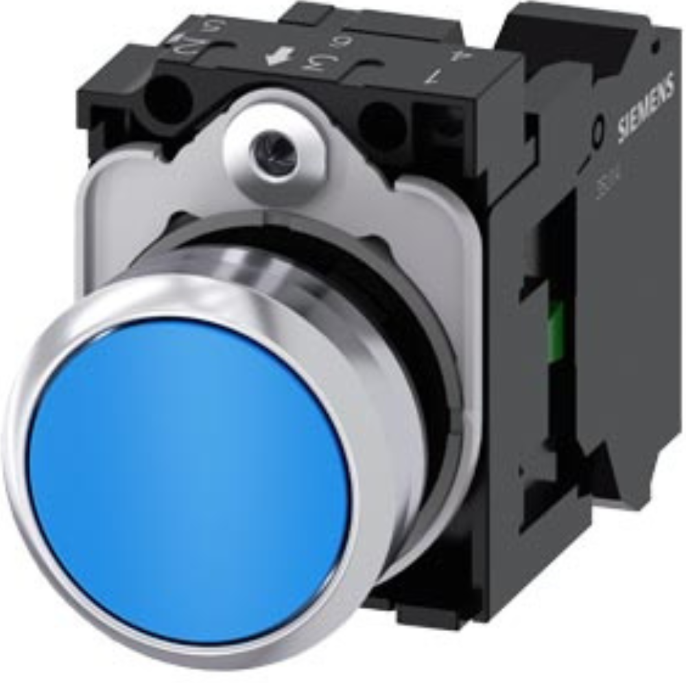 [Imagem BOTÃO DE PRESSÃO ILUMINADO 22MM REDONDO METÁLICO BRILHANTE AZUL 3SU11520AB503BA0 SIEMENS]