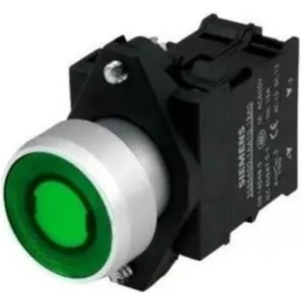[Imagem BOTÃO DE PULSO ILUMINADO 22MM VERDE 24V 1NA A7B10001214055 SIEMENS]