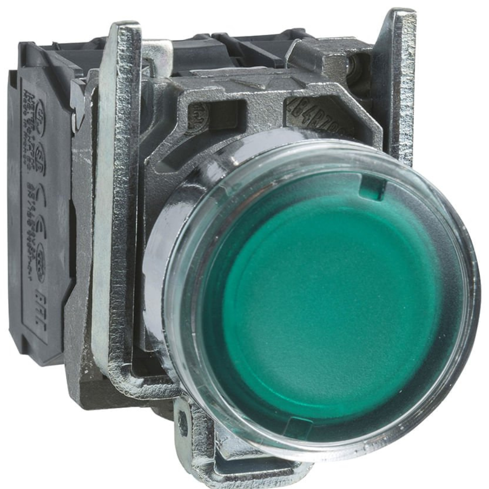 [Imagem BOTÃO LUMINOSO Ø22MM METÁLICO RETORNO POR MOLA VERDE NA+NF 24VCA/CC XB4BW33B5 SCHNEIDER]