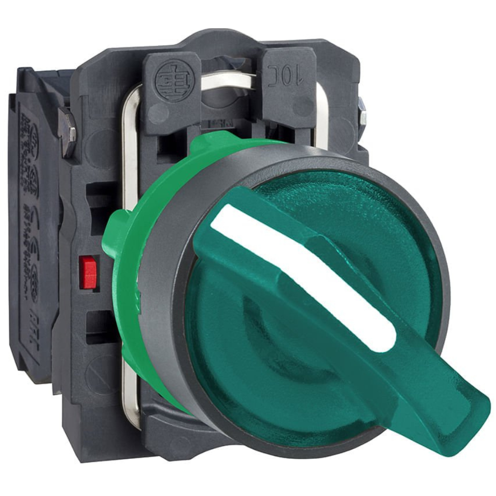 [Imagem COMUTADOR LUMINOSO Ø22MM PLÁSTICO 2 POSIÇÕES FIXAS VERDE NA+NF 230V XB5AK123M5 SCHNEIDER]