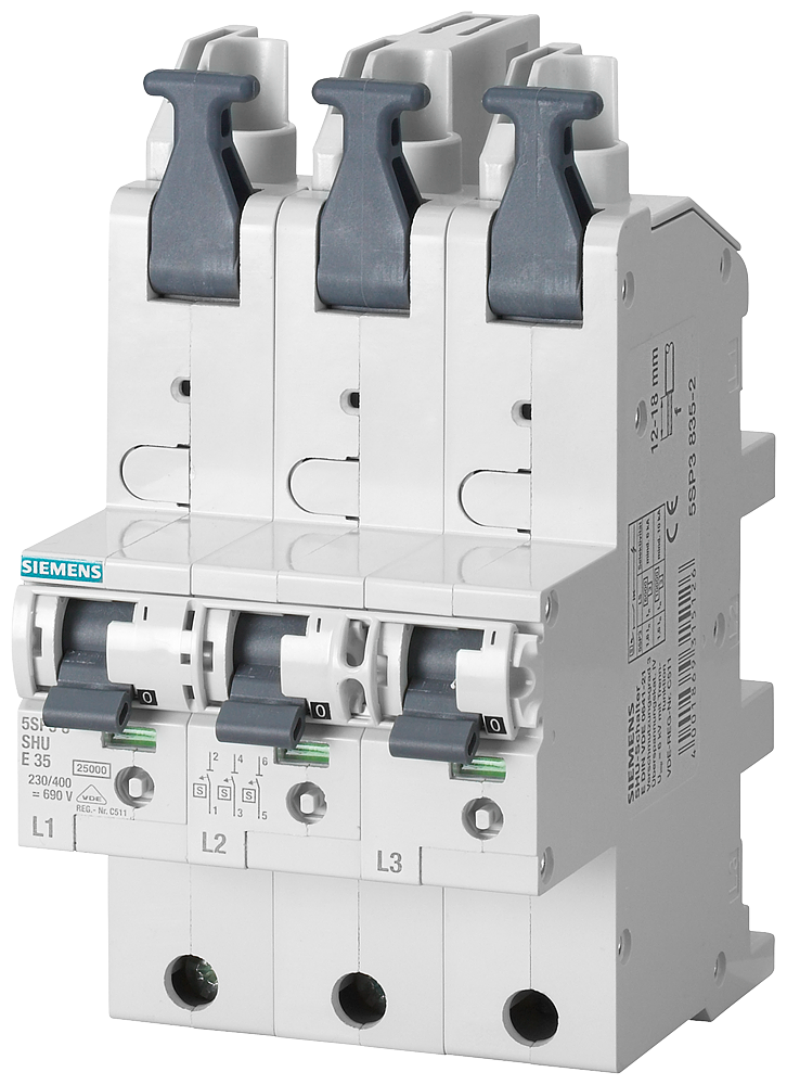 INTERRUPTOR DE PROTEÇÃO DE LINHA PRINCIPAL (SHU) 3X DE 1 POLO E 35A 230/400V 5SP38352 SIEMENS