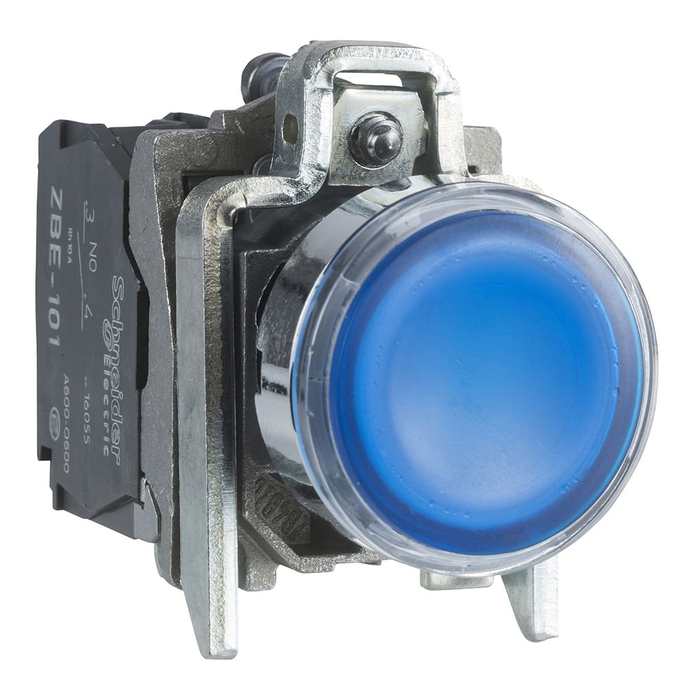[Imagem BOTÃO LUMINOSO Ø22MM METÁLICO, RETORNO POR MOLA, AZUL, NA+NF, 110VCA XB4BW36G5 SCHNEIDER]