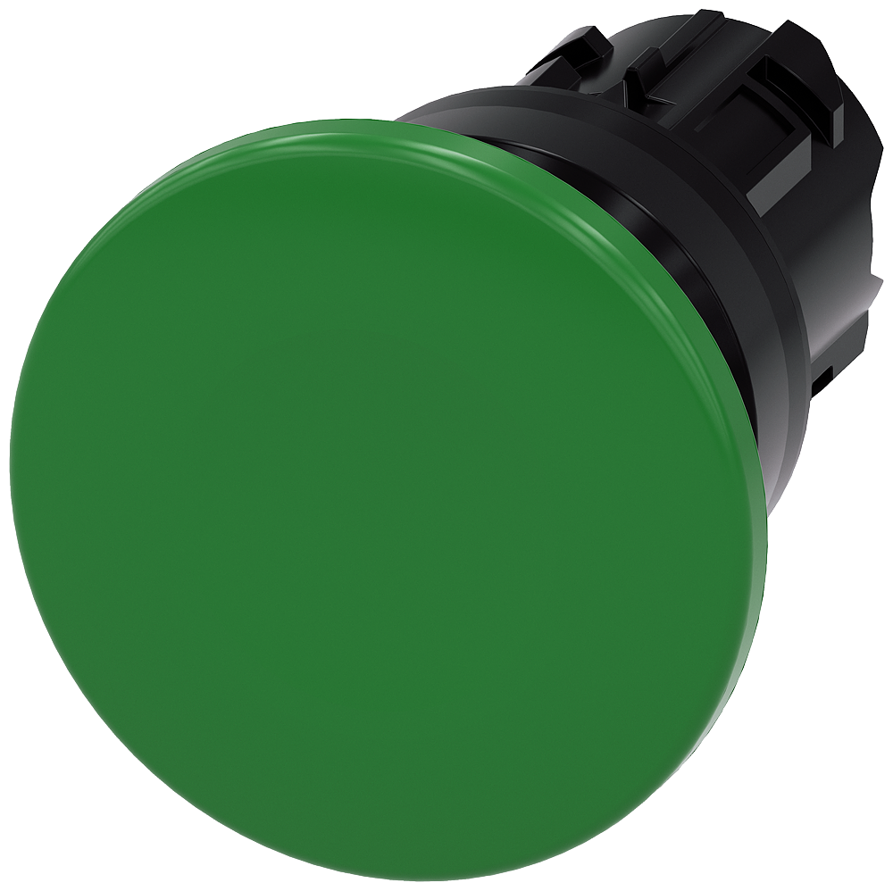 BOTÃO TIPO COGUMELO 22 MM REDONDO PLÁSTICO VERDE 40 MM RETORN 3SU10001BD400AA0-ZY19 SIEMENS