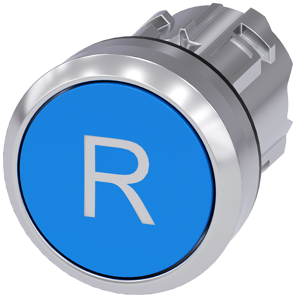 BOTÃO 22 MM REDONDO METAL DE ALTO BRILHO AZUL INSCRIÇÃO: R BOTÃO DE PR 3SU10500AB500AR0-ZX90 SIEMENS