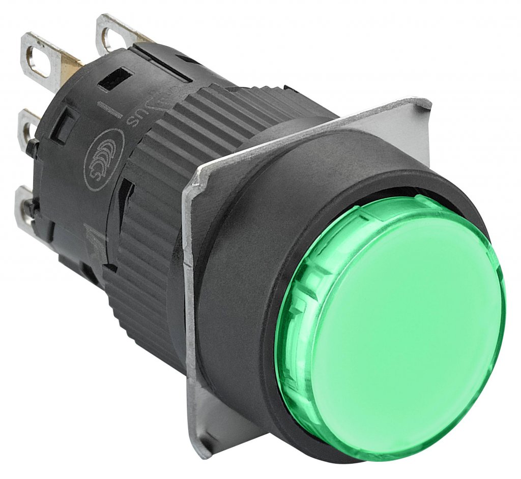 [Imagem BOTÃO LUMINOSO Ø16MM PLÁSTICO RETORNO POR MOLA REDONDO VERDE 1NAF 24VCC XB6EAW3B1P SCHNEIDER]