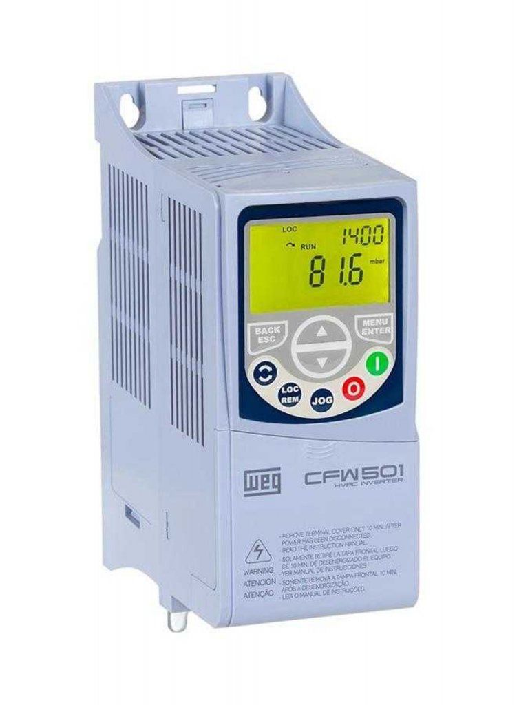 [Imagem INVERSOR DE FREQUÊNCIA TRIFÁSICO 6,1A 380/480V IP20 12209624 CFW501A06P1T4NB20C3 WEG]