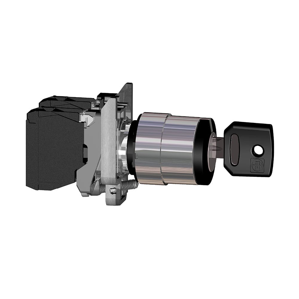 [Imagem COMUTADOR Ø22MM METÁLICO, 3 POSIÇÕES FIXAS, COM CHAVE, 2NA XB4BG33 SCHNEIDER]