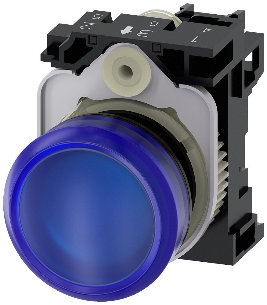 INDICADOR LUMINOSO 22 MM REDONDO PLÁSTICO AZUL LENTE PLANO COM SUPORTE 3SU11026AA501AA0-ZX90 SIEMENS