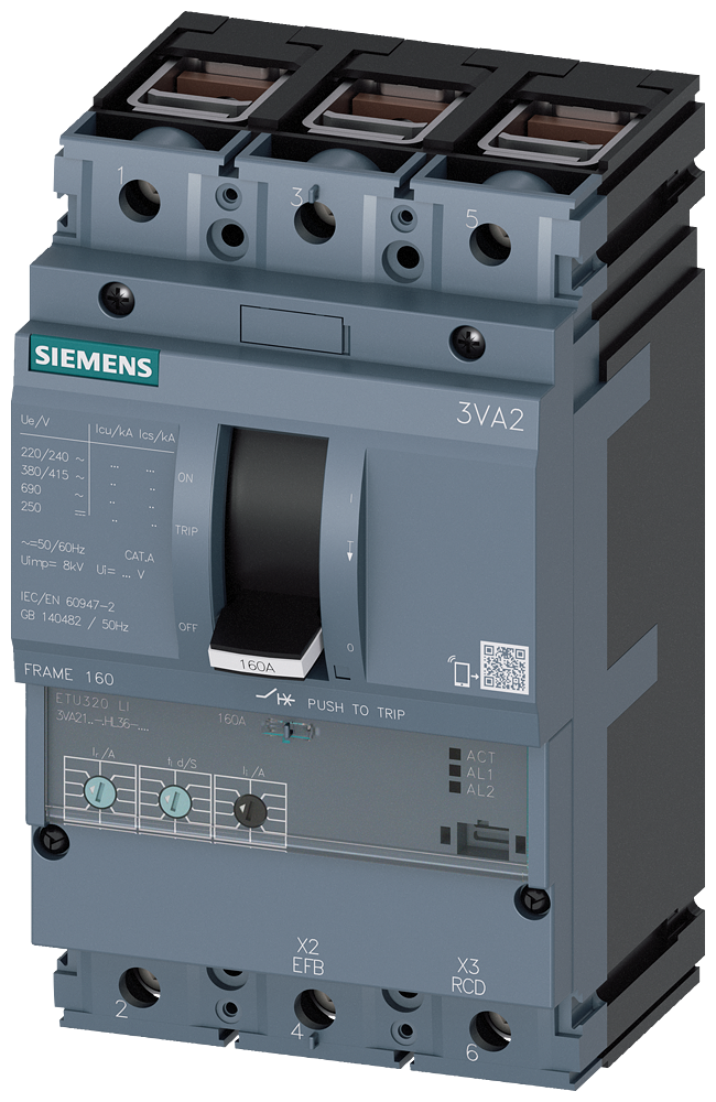 [Imagem do produto DISJUNTOR 3VA2 IEC FRAME 160 CLASSE DA CAPACIDADE DE INTERRUPÇÃO H ICU=85KA @ 3VA21406HL360AA0 SIEMENS]