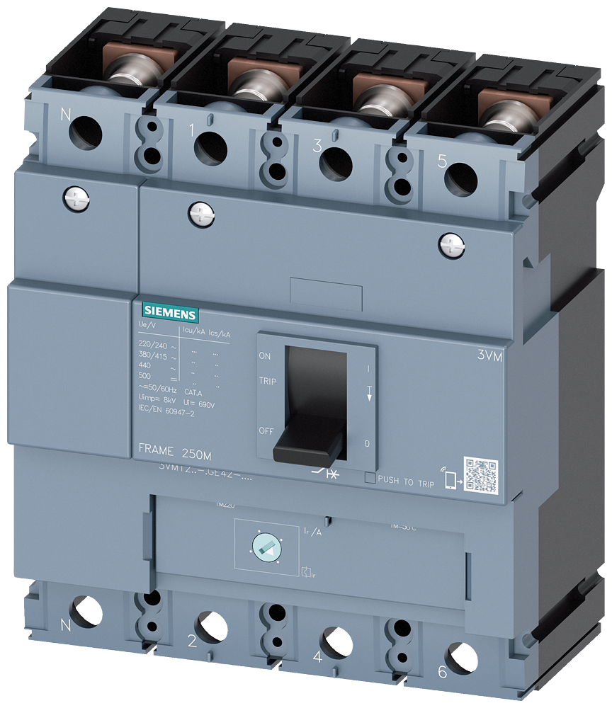 [Imagem do produto DISJUNTOR CAIXA MOLDADA TETRAPOLAR 200A 55KA SENTRON 3VM12205GE420AA0 SIEMENS]