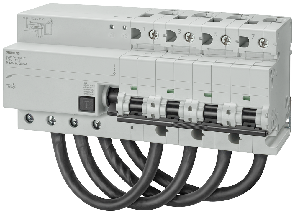 [Imagem do produto DISJUNTOR DIFERENCIAL/DE POTÊNCIA, 10 KA, 4P, TIPO B, COM PEQUENO ATRASO K, 3 5SU13747AK82 SIEMENS]