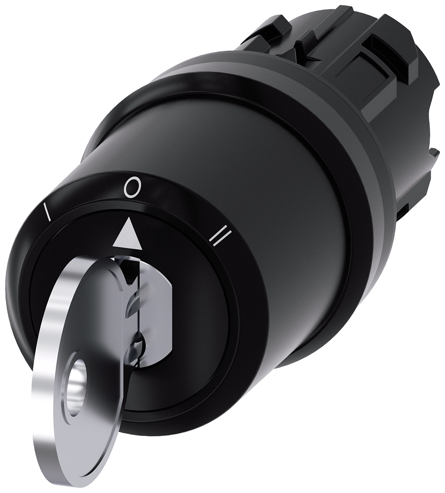 [Imagem do produto INTERRUPTOR DE CHAVE BKS, 22MM, REDONDO, PLÁSTICO, RETIRADA DA CHAVE I+O+II 3SU10005RL110AA0 SIEMENS]