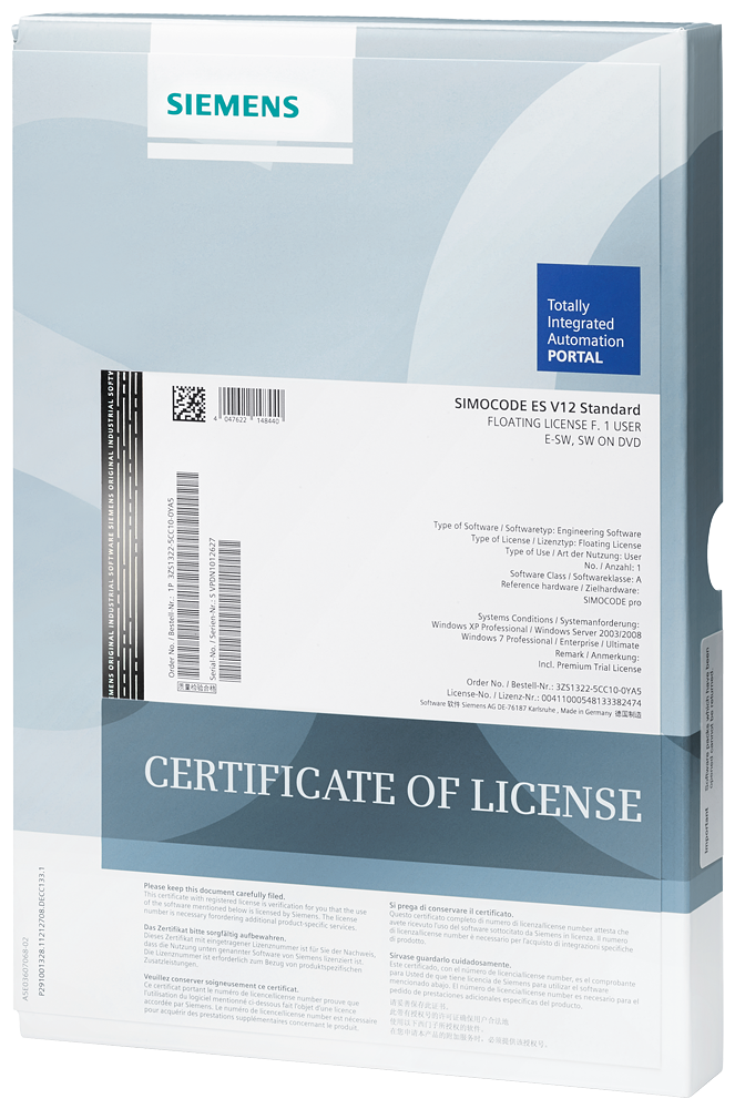 SOFTWARE SIRIUS SIMOCODE ES V15 STANDARD UPGRADE PARA SIMOCODE ES 2007 3ZS13225CC130YE5 SIEMENS