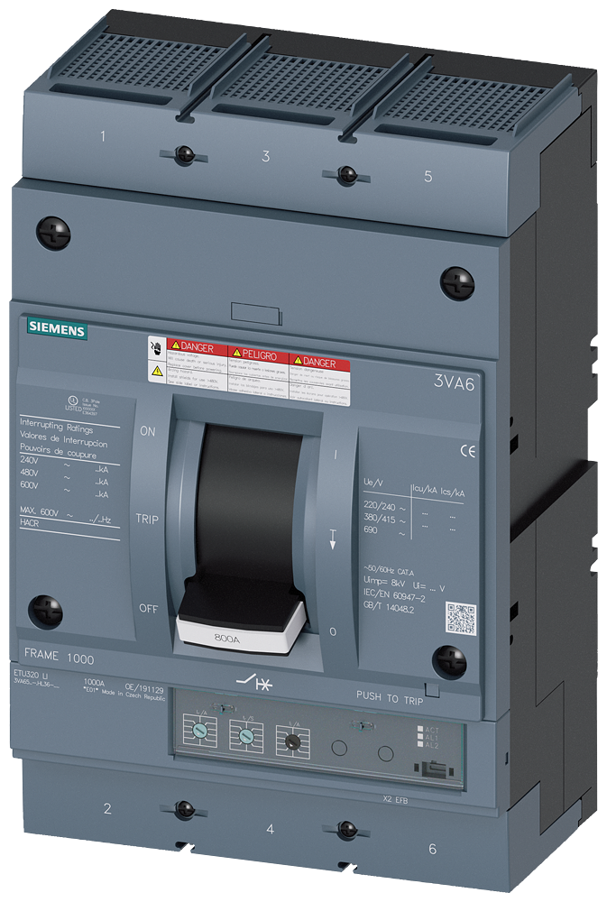 DISJUNTOR UL FRAME 800 600 A DE 3 POLOS 35 KA ETU3 LI AB 3VA65605HL360AA0 SIEMENS