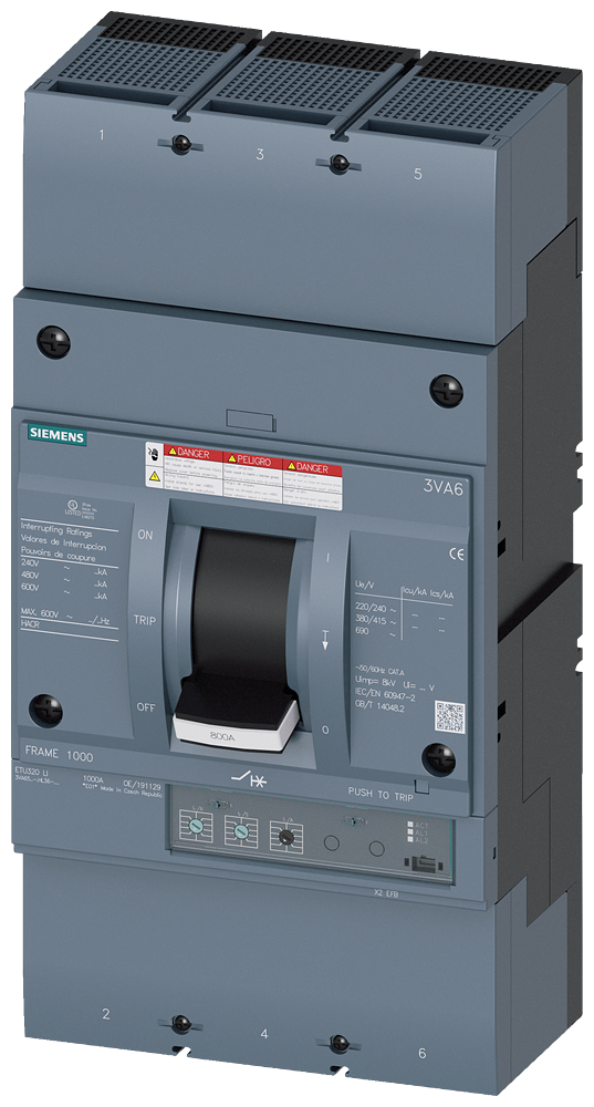 DISJUNTOR UL FRAME 800 800 A DE 3 POLOS 35 KA ETU3 LI AB 3VA65805HL362AA0 SIEMENS