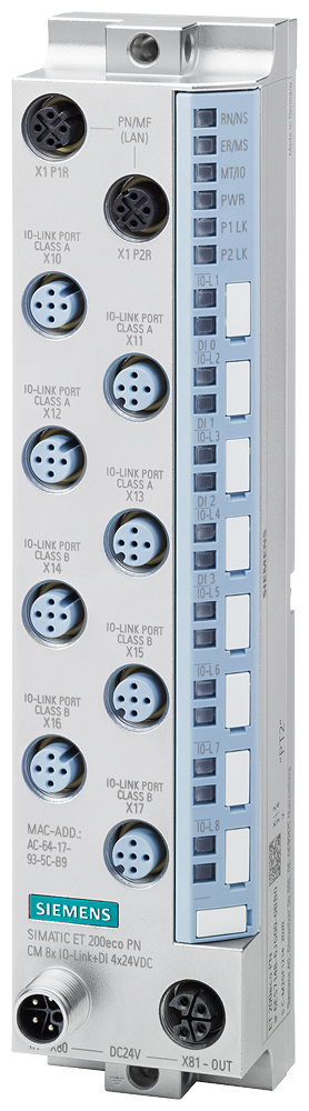 [Imagem do produto MÓDULO COMUNICAÇÃO 8XIO-LINK PROFINET/ ETHERNET IPARA MODBUS TCP IP67/IP69K SIMATIC ET200ECO 6ES71486JG000BB0 SIEMENS]