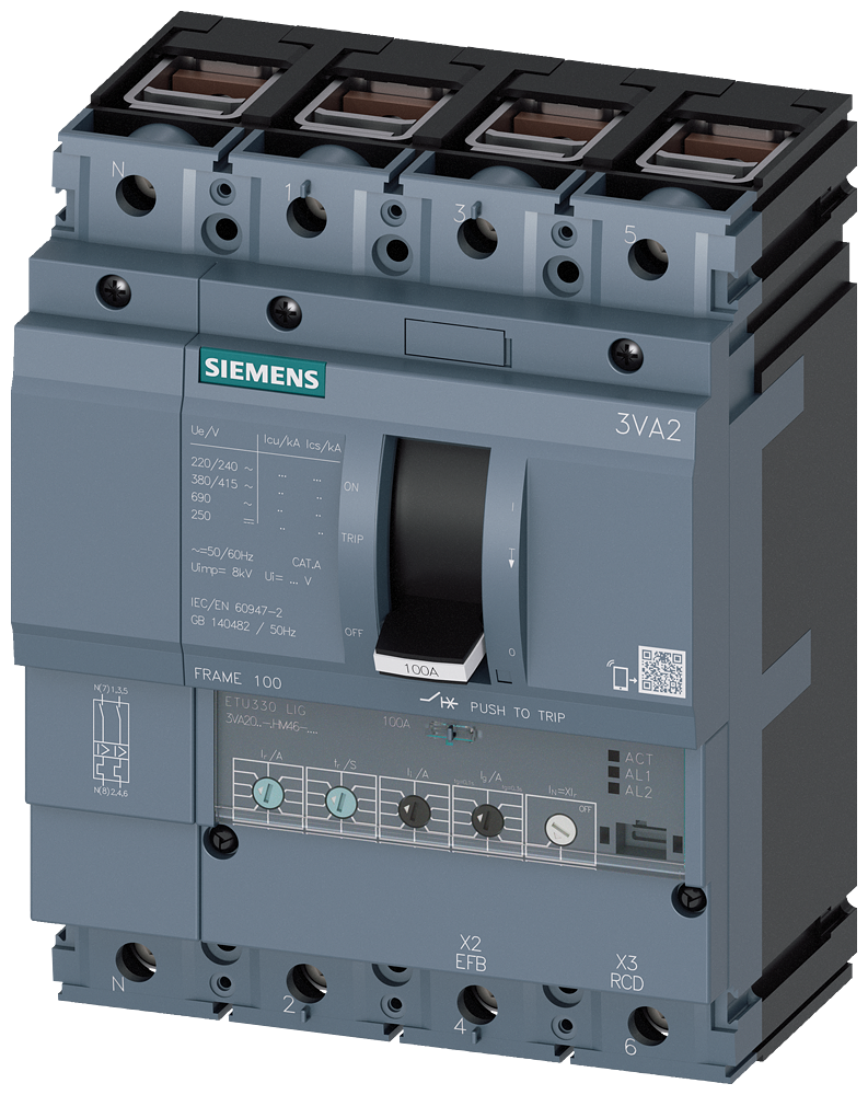 DISJUNTOR IEC FRAME 100 63 A DE 4 POLOS 55 KA ETU3 LIG LIGAÇÃO DE TER 3VA20635HM460AA0 SIEMENS