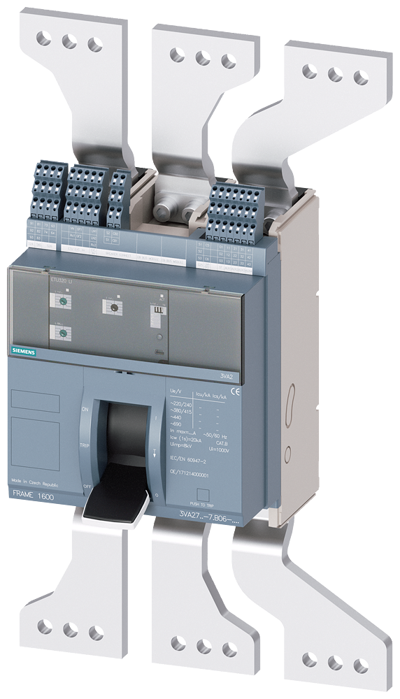 [Imagem DISJUNTOR COM ALAVANCA BASCULANTE COMPACTO DE MONTAGEM FIXA FRAME 1600; 4AUX ... 3VA27165AB060AH0 SIEMENS]