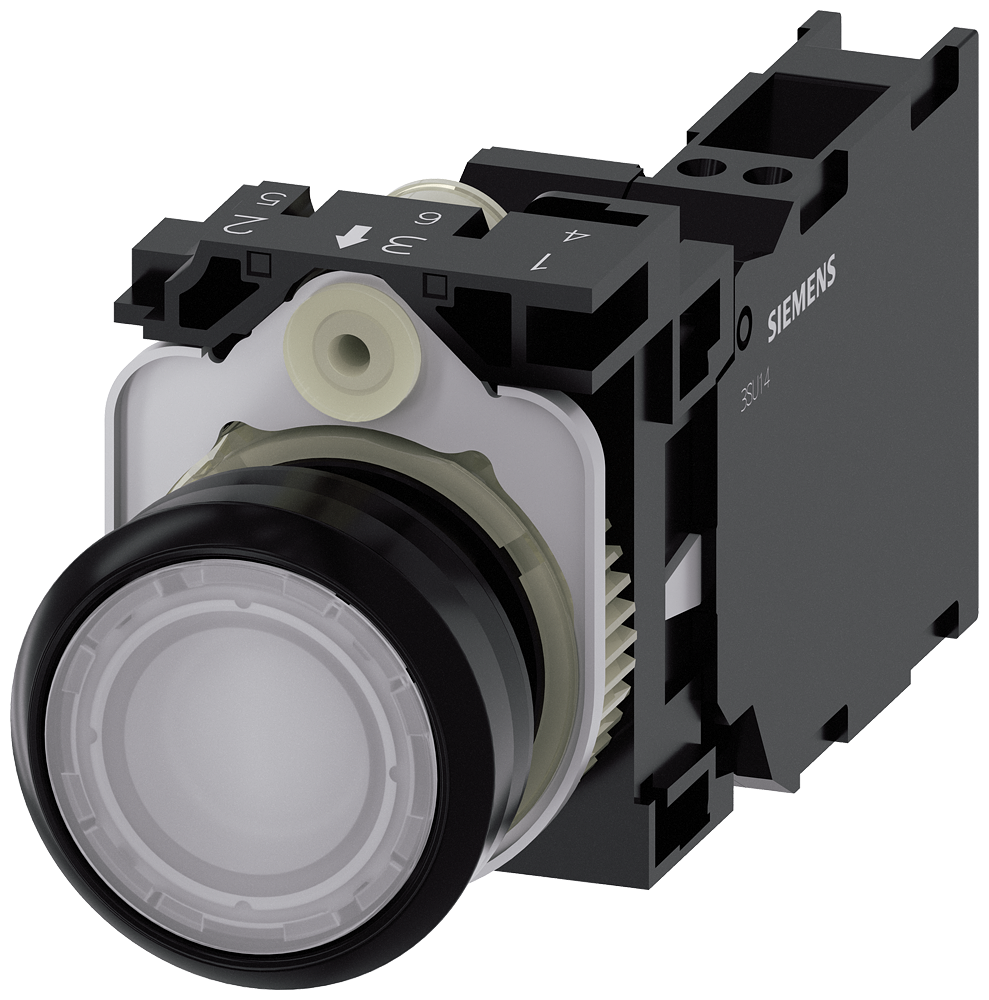 [Imagem do produto BOTAO PLA ILU 24VDC/VCA MOLA 1NA+1NF BR 3SU11020AB603FA0 SIEMENS]