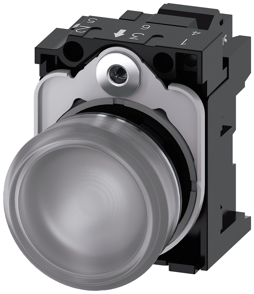 [Imagem do produto SINALIZADOR LUMINOSO, 22MM, REDONDO, METAL, ALTO BRILHO, TRANSPARENTE, LENTE, 3SU11526AA703AA0 SIEMENS]