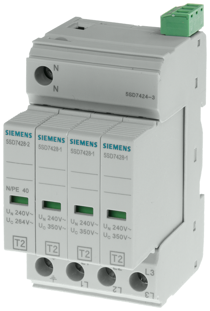 PROTETOR CONTRA SURTOS T2 UN 240/400V UC 350/264V CA MÓDULOS DE PROTEÇÃO 5SD74243 SIEMENS