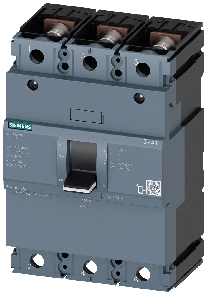 [Imagem SECCIONADOR DE CORTE EM CARGA 3VA1 IEC FRAME 250 DE 3 POLOS SD100, IN=250A SE 3VA12251AA320AA0 SIEMENS]