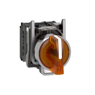 [Imagem CHAVE SELETORA LUMINOSA Ø22MM METÁLICA 3 POSIÇÕES FIXAS AMARELO NA+NF 230V XB4BK135M5 SCHNEIDER]