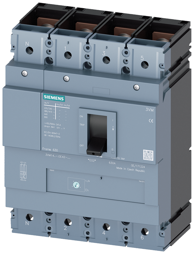 DISJUNTOR 3VM1 IEC FRAME 630 CLASSE DA CAPACIDADE DE COMUTAÇÃO N ICU=36KA @ 4 3VM14634GE420AA0 SIEMENS