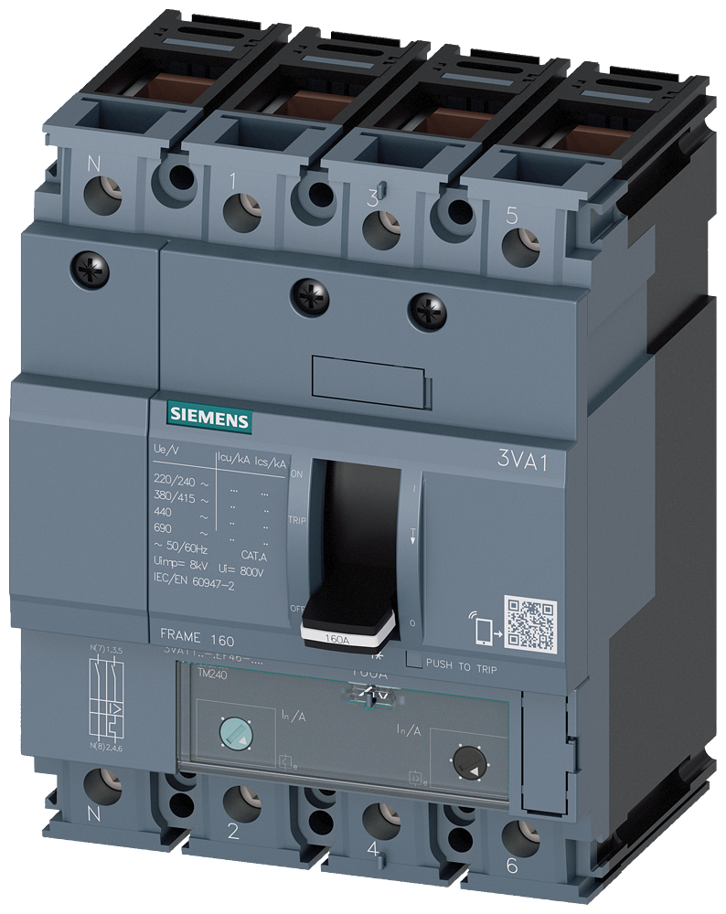 DISJUNTOR IEC FRAME 160 40 A DE 4 POLOS 25 KA TM ATAM LIGAÇÃO DE TERM 3VA11403EF460AA0 SIEMENS