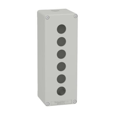 [Imagem do produto BOTOEIRA METÁLICA VAZIA Ø22MM CINZA 6 FUROS 80X220X77MM XAPD4506 SCHNEIDER]