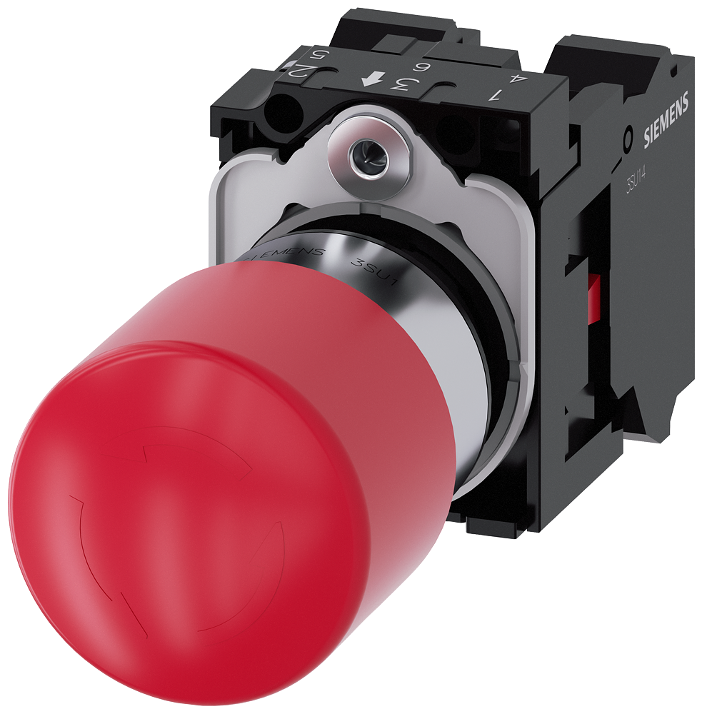 BOTÃO COGUMELO DE PARADA DE EMERGÊNCIA 22 MM REDONDO METAL VERMELHO 1NF 3SU11501GB203PW0 SIEMENS