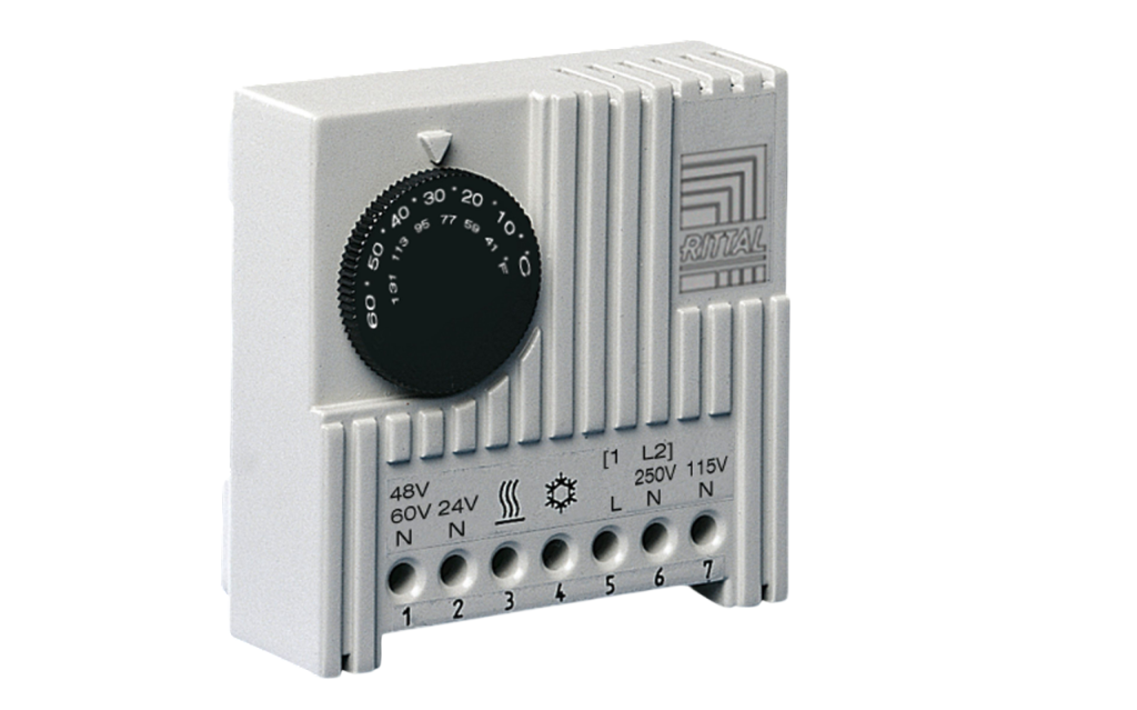 [Imagem do produto TERMOSTATO REGULADOR DE TEMPERATURA 10A +5/+60°C TRILHO DIN SK3110000 RITTAL]