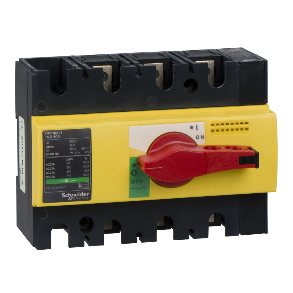 [Imagem INTERRUPTOR 100A TRIPOLAR INS VERMELHO 28924 SCHNEIDER]