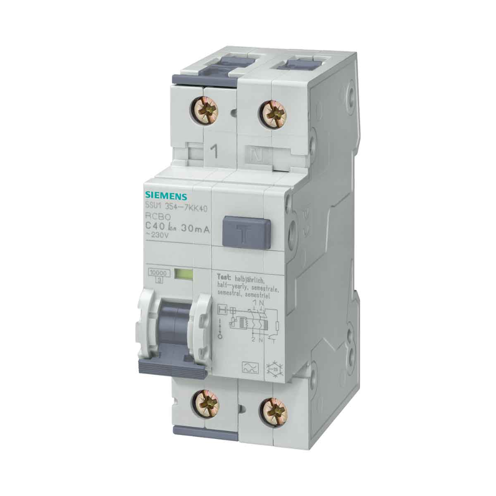 [Imagem INTERRUPTOR FI/DISJUNTOR MONOPOLAR+NEUTRO 20A CAR C 10KA TIPO CA 30MA 5SU13541KK20 SIEMENS]
