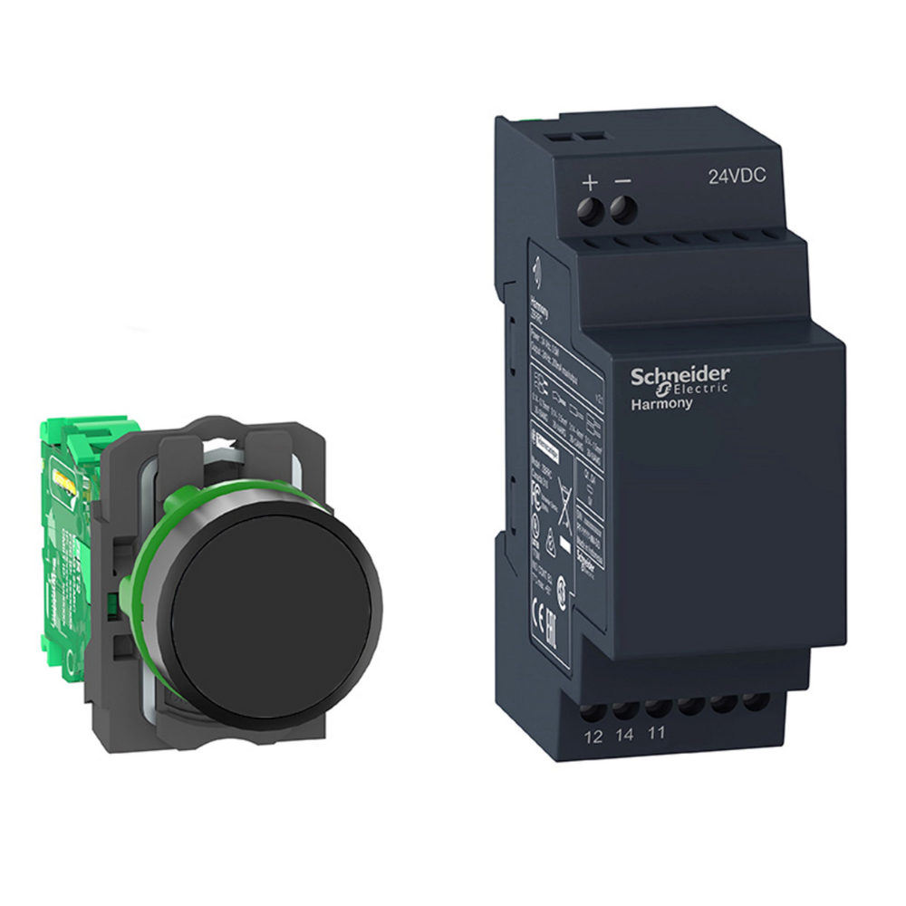 [Imagem KIT COM BOTÃO Ø22MM PLÁSTICO WIRELESS RECEPTOR NÃO PROGRAMÁVEL 1 PASTILHA XB5RFB01 SCHNEIDER]