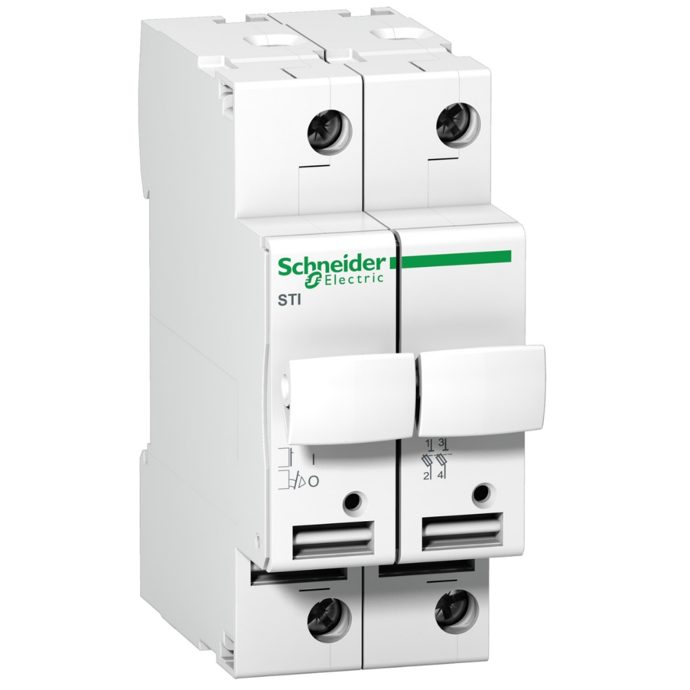 [Imagem PORTA FUSIVEL SECCIONAVEIS STI 10.3X38 2P 500V A9N15651 SCHNEIDER]