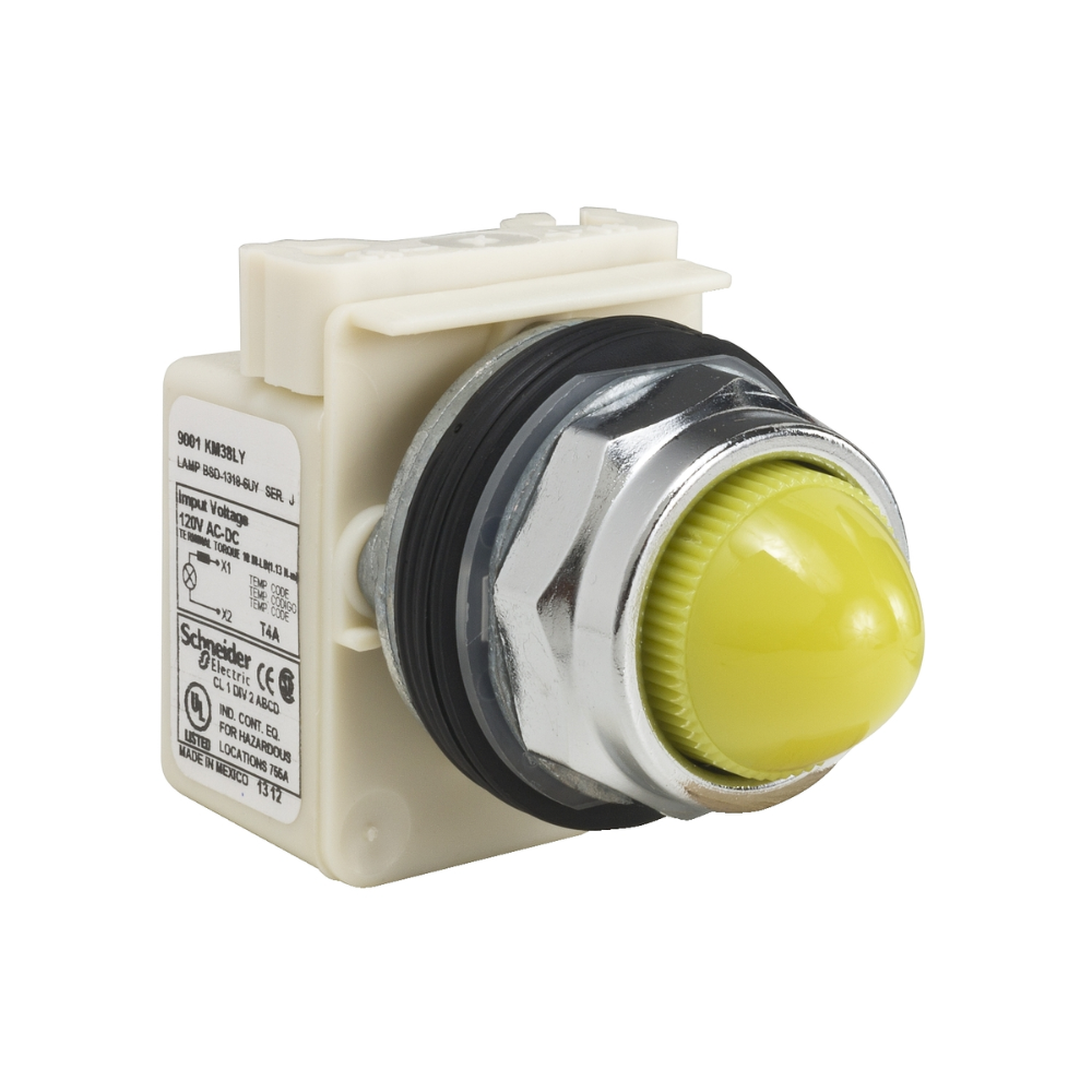 [Imagem SINALIZADOR METÁLICO Ø30MM LED DE ALTO BRILHO AMARELO 120VCA/CC 9001KP38LYY9 SCHNEIDER]