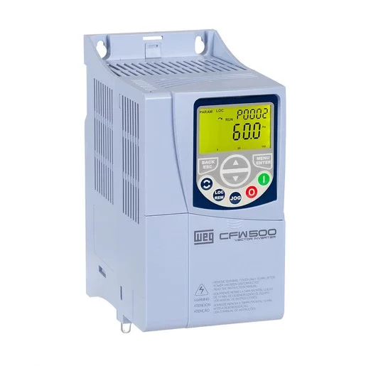 [Imagem INVERSOR DE FREQUÊNCIA TRIFÁSICO 2,2KW 6,5A 380/480V 50/60HZ CFW500B06P5T4DB20 11895183 WEG]
