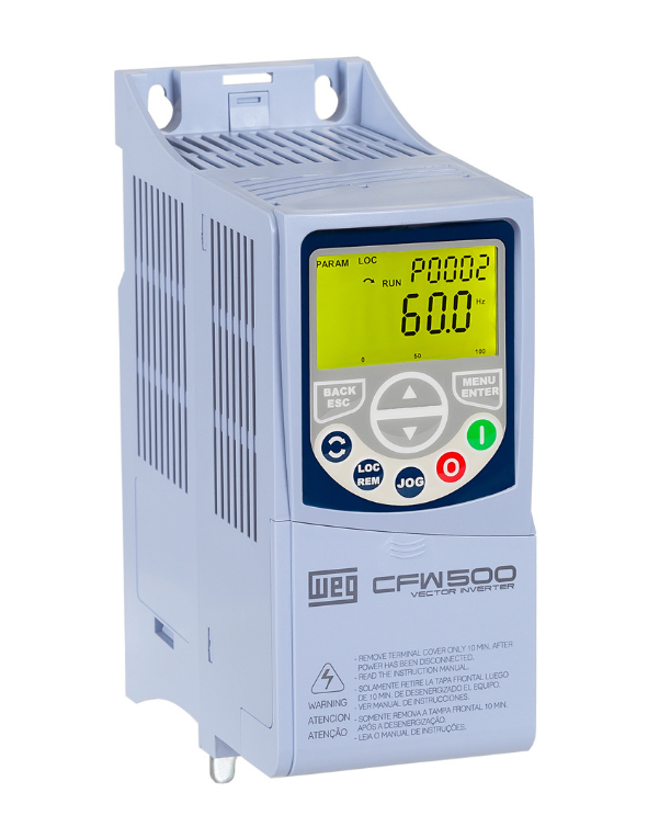 [Imagem INVERSOR DE FREQUÊNCIA TRIFÁSICO 1,5KW 4,3A 380/480V 50/60HZ CFW500A04P3T4NB20G2 15573819 WEG]